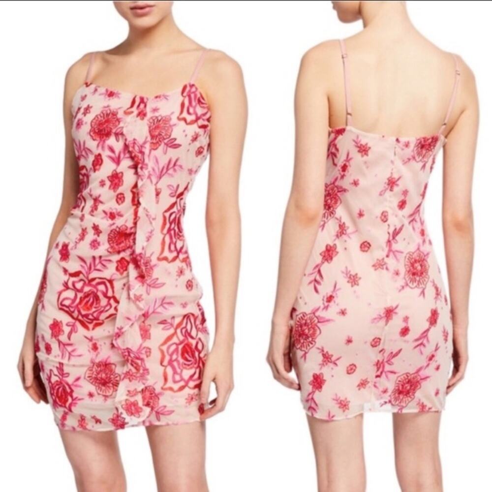 NWT Parker embroidered floral ruffle mini dress‎ Sz L pink